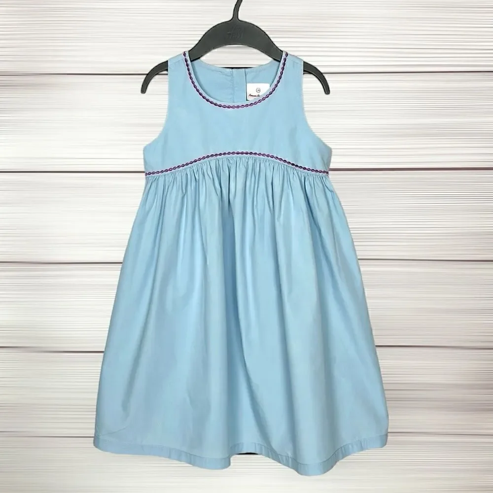 Hanna Andersson Sleeveless Blue Dress Cotton A-line Knee Length Size 8 130 cm